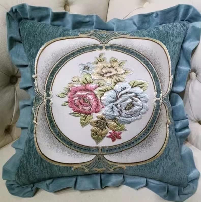 Fabrics - 北欧風花柄クッションカバー 55x55cm 2枚セット フリル ジャガード シェニール モダン アンティーク ナチュラル 軽量 高品質 おしゃれ インテリア 家庭装飾 車 部屋飾り 四季通用