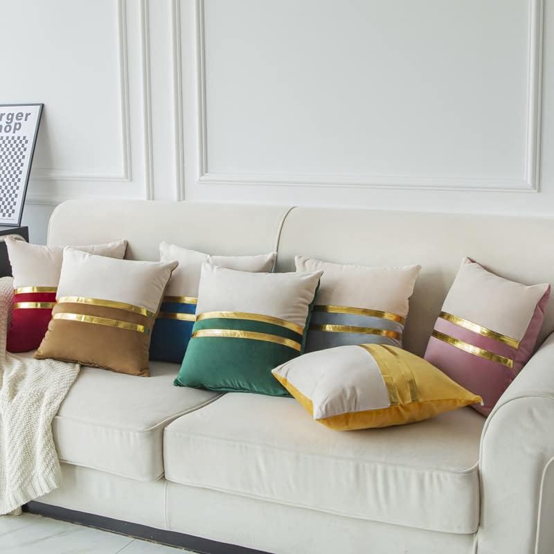 クッションカバー 45x45cm 北欧風 2枚セット おしゃれ シンプル 装飾ゴールド合皮 ベルベット 柔らかい インテリア 家庭装飾 車 部屋飾り 四季通用 ソファー用クッション [2]