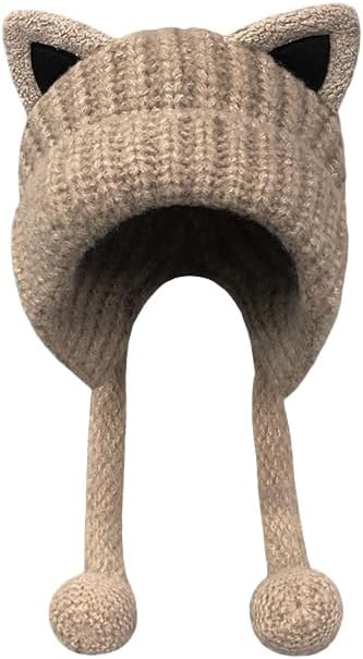 かわいい猫耳ニット帽 レディース 帽子 耳当て キャップ 秋冬 暖かい 防寒 小顔効果 カジュアル アウト..