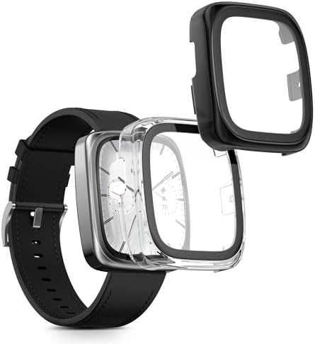Amazfit Active 2 Square対応 ガラスケース 2個セット 耐衝撃 超薄型 透明／ブラック シンプル プレゼント 送料無料(2.0)