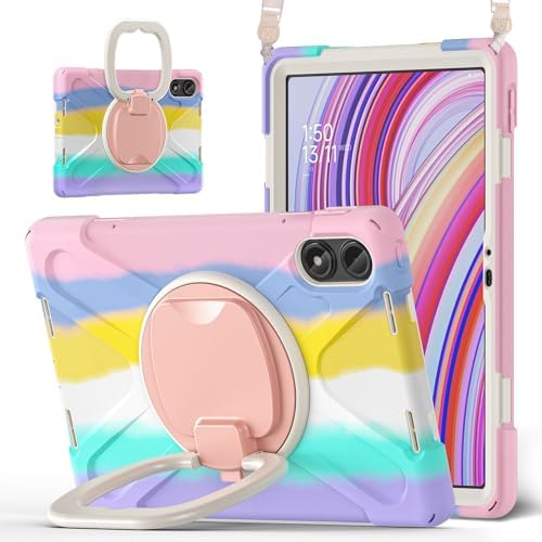 乐天商城 - Xiaomi Redmi Pad Pro/Xiaomi Poco Pad 12.1インチ対応 ケース 耐衝撃 360度回転スタンド ハンドル付き 虹色 かわいい 持ち手付き 肩掛け 斜め掛け 落下防止 アウトドア 子供 仕事用