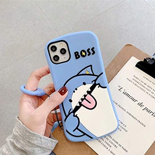 アイフォン13 Pro Max専用 サメデザイン 3Dシリコンケース 韓国風 動物 漫画 ストラップ付き 耐衝撃 ソフトケース フルカバー