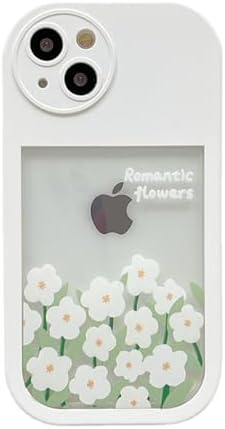 iPhone13用ケース 花柄透明 カジュアル フレッシュ シンプル キャッチー 韓国風 TPU 軽量 耐衝撃 指紋防止 ワイヤレス充電対応 白