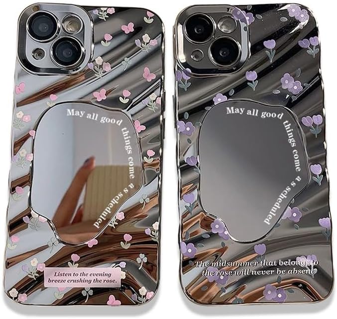 花柄 ウェーブ レーザー電着 鏡付き スマホケース iPhone7 iPhone8 iPhoneSE2 iPhoneSE3 対応 軽量 薄..