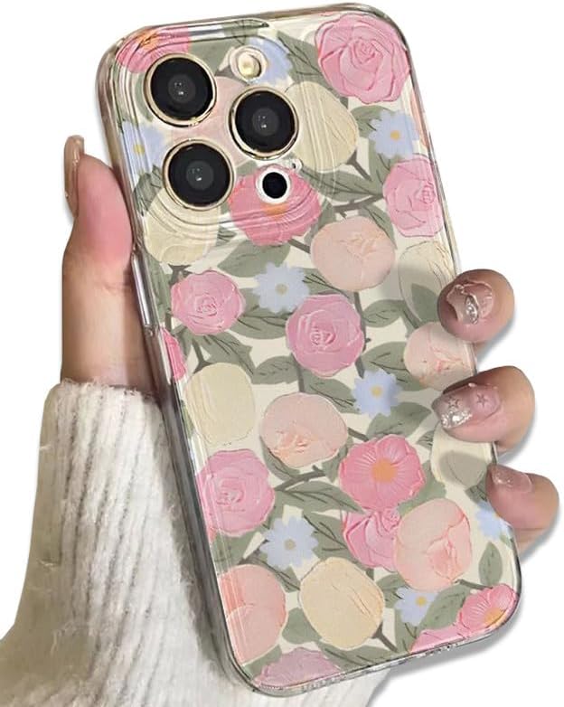 iPhone14 Plus用 ケース 油絵の花柄 韓国風 シリコーン 薄くて軽い 耐衝撃 女の子 女性人気 おしゃれ ..