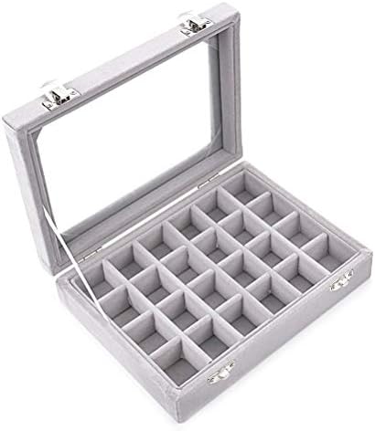 24区画 アクセサリーボックス ベルベット調 ジュエリーケース 耳飾り ピアス 指輪 ディスプレイ収納ケ..