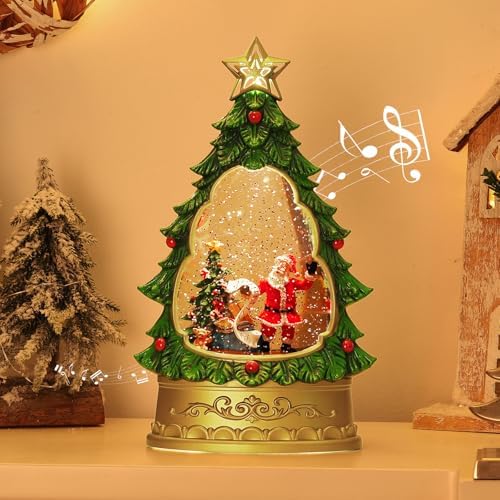 クリスマスツリー スノードーム サンタボール モミの木モチーフ LEDライト付き 8曲自動ループ インテリア飾り クリスマスプレゼント おしゃれ 高品質 冬の風物詩