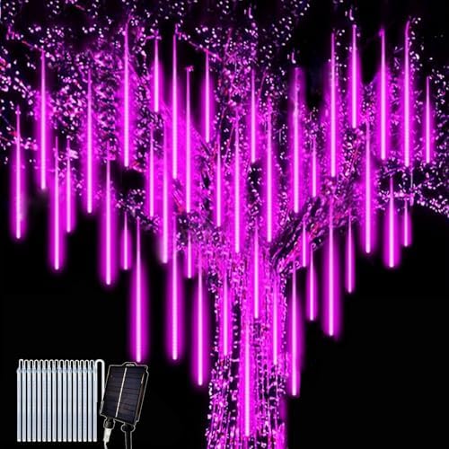 ソーラーLED流星群レインライト 防水16チューブ30cm384LEDつららイルミネーション省エネハロウィン飾りガーデンスツリー電飾クリスマス誕生日結婚式庭パーティー飾り