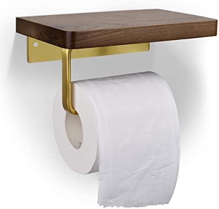 トイレットペーパーホルダー 木製 壁掛け 穴開け不要 オシャレ 洗面所 浴室用 耐荷重5KG 収納棚付き ミ..