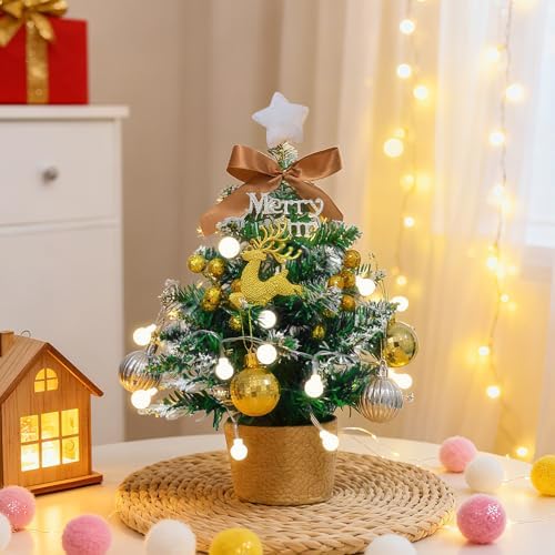 コンパクトな卓上クリスマスツリー LEDライト付き 北欧風 オーナメント付 32cm ミニツリー 送料無料 飾..