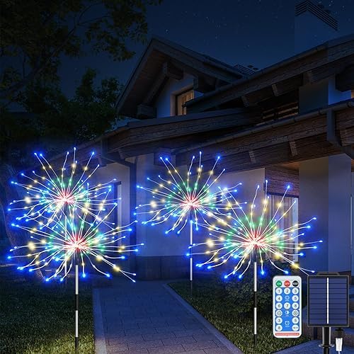 ソーラーLEDストリングライト 屋外防水 花火型 640LED 大容量バッテリー USB充電可 8点灯モード イルミネーションライト ガーデン パーティー クリスマス