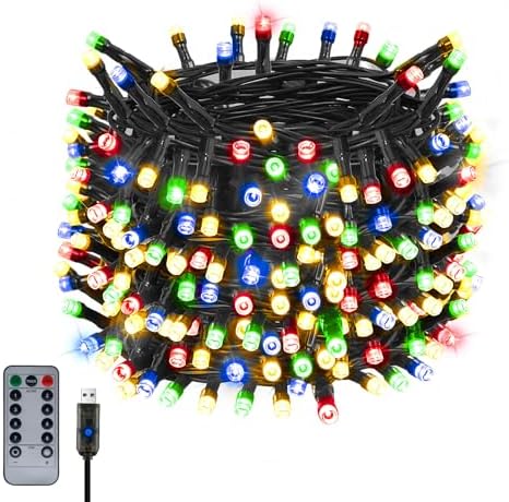 LEDイルミネーションライト USB式 リモコン付き 13m 150灯 屋外対応 クリスマス デコレーション 防水 IP44 多機能 明るさ調節可能 8パターン タイマー機能