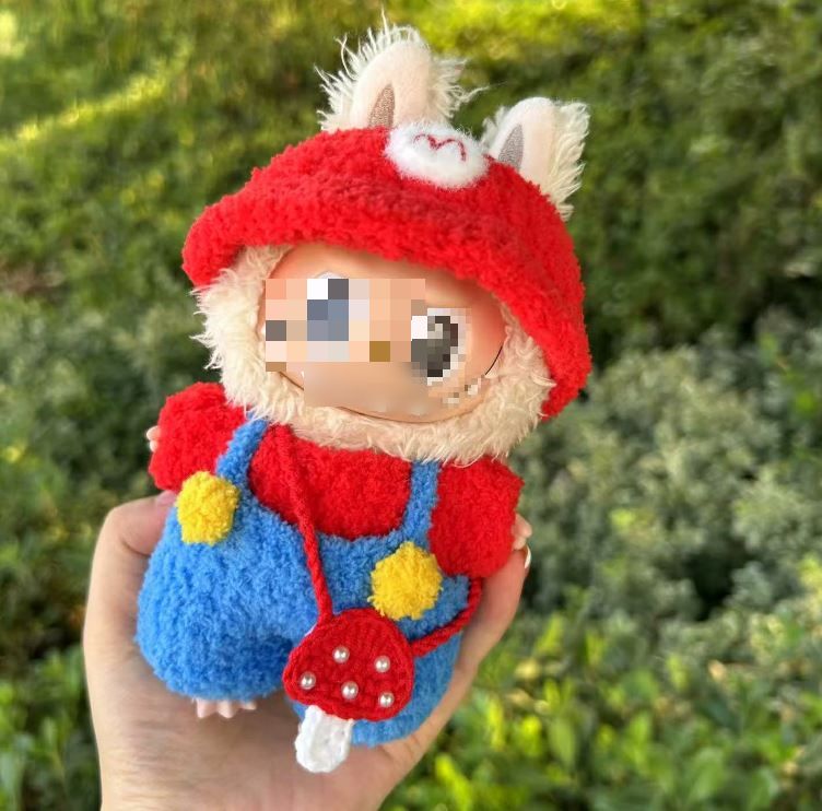 Labubu服 ラブブ服 ラブブぬいぐるみ 対応ラブーのぬいぐるみ ラブブ 服手作り デニムオーバーオール＆帽子セット手工製作 アクセサリー かわいい ドール服 Labubu 服のサムネイル