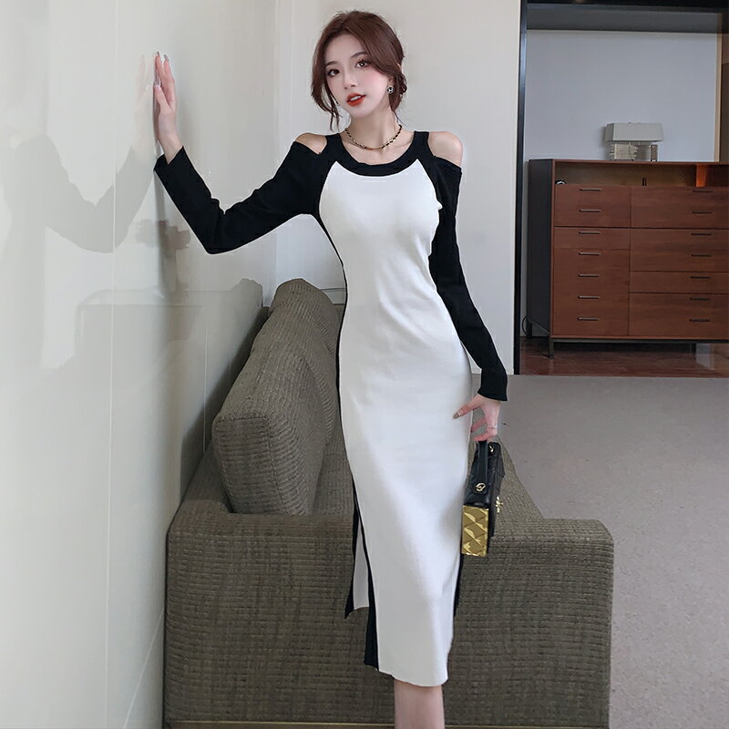 ニットワンピース タイトワンピース 姫系ワンピース 秋 ニット ワンピース インポート ひざ丈 ニットワンピース パーティドレス お嬢様 セクシー ひざ丈ワンピース 長袖 OL 上品 オフィスレディー D02511 二次会 結婚式 新作 韓国ファッション 既日発送