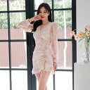 2023 タイトワンピース 姫系ワンピース 花柄 レースワンピース インポート ひざ丈 ミドル丈 エレガント 韓国ファッション シンプル Vネック パーティドレス 長袖 お嬢様 セクシー ミニワンピース OL 上品 オフィスレディー D02905 二次会 結婚式 新作(4)