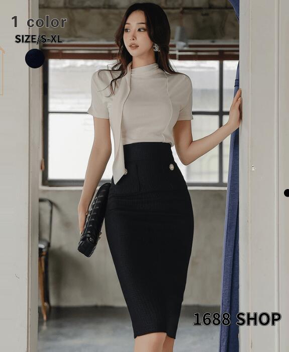 ワンピース 上下セット セットアップ トップス+スカート 2点セット シャツ ハイウエストスカート シフ..