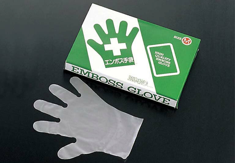 エコノミー エンボス手袋 #28 化粧箱(五本絞り)200枚入 M(外)27μ 業務用 6954300