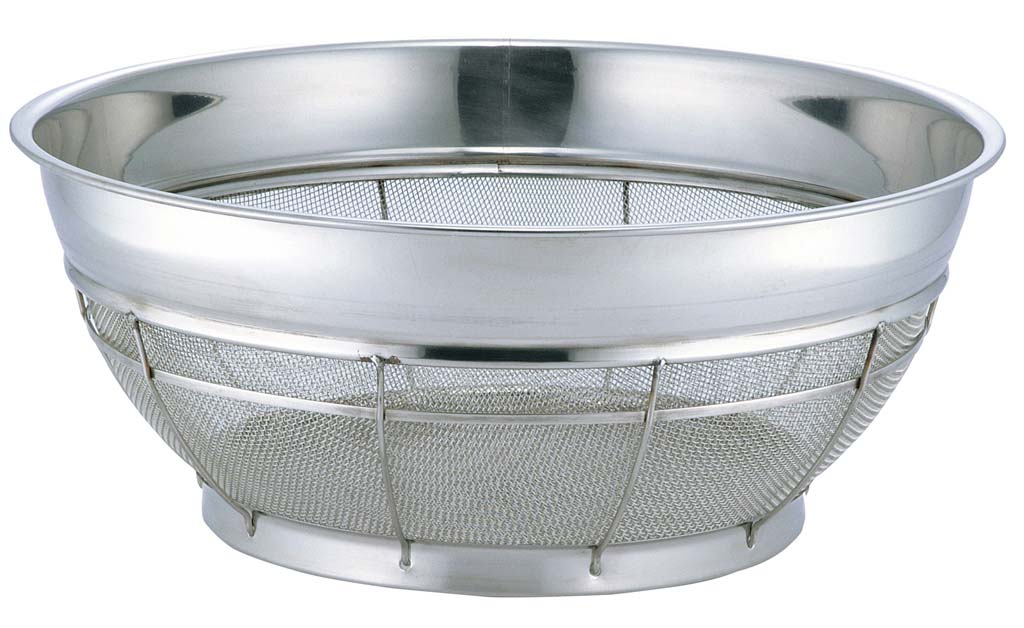 【在庫限り】 BK 18-8 カラーバー付 浅型ザル 普通目 43cm 11メッシュ ブルー 業務用 0426820