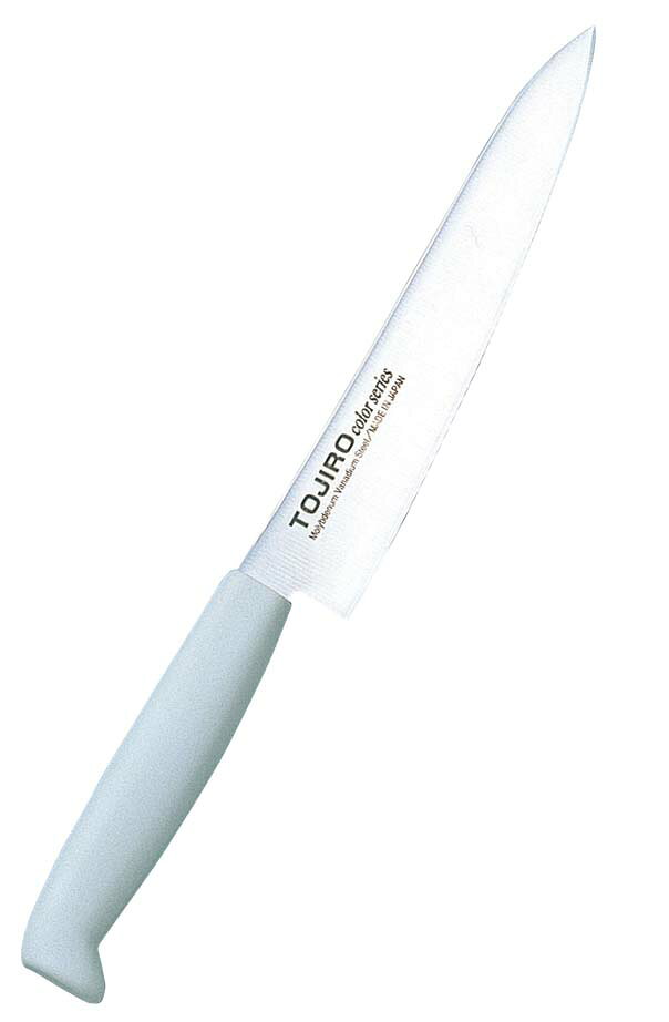 ●型番：F-121W●サイズ260(mm)●重量：55g●板厚：背:1.8(mm)●材質モリブデンバナジウム鋼エラストマー樹脂ノバロン銀系無機抗菌剤●抗菌：○●耐熱・耐冷温度：ハンドル：115℃●刃渡り：15cm●本刃付き●刀身：医療用メス材であるモリブデンバナジウム鋼使用。錆びにくい、ねばりがあり、かけにくい等厳しい要求に答えます。●ハンドル：現場の声にもとづいた握りやすく、疲れない、滑りにくい、耐久性抜群のハンドル。(エラストマー樹脂使用)●熱湯殺菌(100℃/20分)にも対応。(耐熱温度115℃・ハンドル部)●インサート成型により口元からの水、雑菌の侵入を防ぎます。●ノバロン銀系無機抗菌剤配合。●両刃※商品画像はメーカー提供の代表画像を使用しております。複数掲載の画像でも、単品販売の場合がございます。サイズ・カラー・型番・付属品等は商品名・商品説明欄をご確認ください。※製造時期により、パッケージや商品の規格が異なる場合がございます。予めご了承ください。ご不明点などございましたらいつでもお気軽にお問い合わせくださいませ。