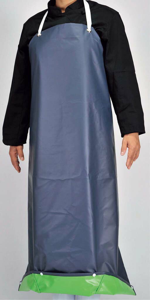 抗菌前掛ガードロン 共紐 L 紺/緑 業務用 7748370