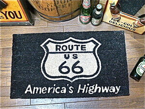 アメリカン雑貨 ROUTE66 グッズ コイヤーマット ココナッツ 玄関マット 長方形 BLACK ルート66-AK0024