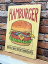 アメリカン雑貨 アンティーク調 ウッドボード レクト HAMBURGER ハンバーガー 看板 壁飾り パブ バー グッズ 店舗 ガレージ ディスプレイ