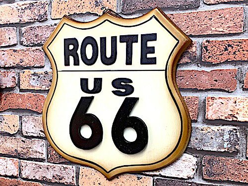 ROUTE66 グッズ アメリカン雑貨 アンティークウッドプレート ルート66 WHITE 看板 ポスター パブ バーグッズ ガレージ 店舗 ディスプレイ