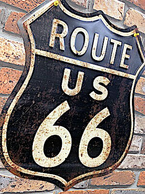 ROUTE66 グッズ アメリカン雑貨 ダイカット エンボス アンティーク メタルサイン ルート66 BLACK 看板 店舗 ガレージ ディスプレイ