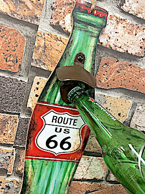 ROUTE66 グッズ アメリカン雑貨 ボトルオープナー 栓抜き ルート66 ボトル 壁掛け パブ バー グッズ 店舗 ガレージ キッチン