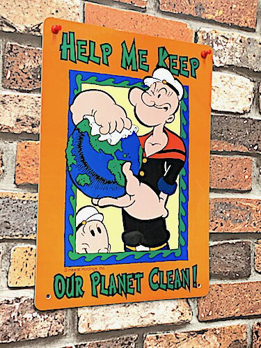 ポパイ グッズ アメリカン雑貨 プラスチックサインボード POPEYE PLANET CLEAN ポスター 看板 壁掛け 店舗 ガレージ ディスプレイ