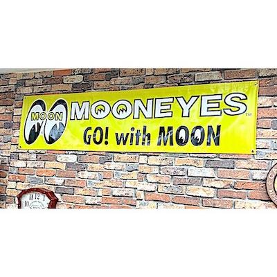 ムーンアイズ グッズ アメリカン雑貨 MOONEYES ビニールバナー YELLOW フラッグ タペストリー 看板 店舗 ガレージ ディスプレイ