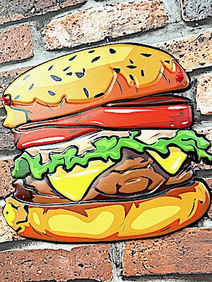アメリカン雑貨 アンティークエンボスプレート レクト Tasty Humburger 看板 メタルサイン ポスター 壁飾り 店舗 ガレージ ディスプレイ ハンバーガー