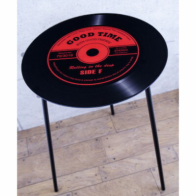 アメリカン雑貨 ガラスシングルレコードテーブル COFFEE テーブル GOOD TIME RED カフェテーブル バーテーブル サイドテーブル 店舗 ガレージ ディスプレイ