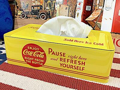 コカコーラ グッズ アメリカン雑貨 Coca Cola ブリキ ティッシュボックス Enjoy YELLOW ティッシュケース