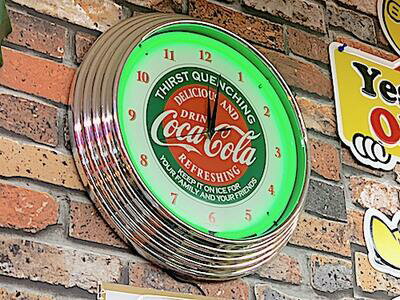 コカコーラ グッズ アメリカン雑貨 NEON CLOCK SINGLE Coca Cola GREEN ネオン クロック 掛時計 ネオン管 照明 看板 店舗 ガレージ ディスプレイ