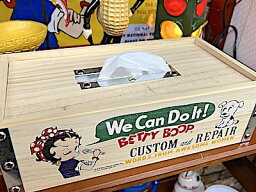 ベティちゃん グッズ アメリカン雑貨 WOODEN TISSUE BOX Betty Boop GARAGE ティッシュボックス ティッシュケース 木箱 工具箱 プランター 小物入れ 収納 ガレージ