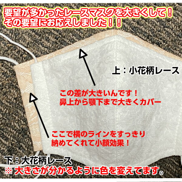 【白1枚入り】大きめ大花柄冷感レースL1枚　大きいレースマスク 大きいマスク レディースL　レディース大きめ 小顔マスク 接触冷感生地大きいマスク 洗えるレース 洗って使うマスク 繰り返し使えるマスク 洗える布マスク おしゃれマスク レース×接触冷感生地