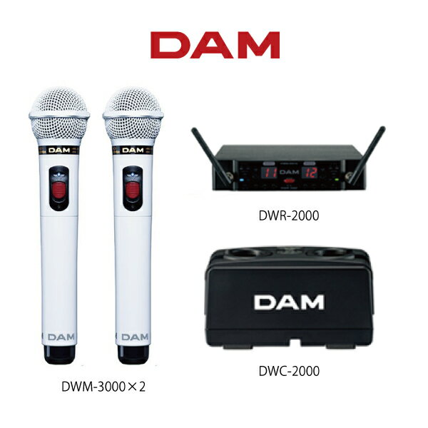 カラオケマイク【新品】【送料無料】【メーカー保証】第一興商／DAM（ダム） DWM-3000W（ホワイト） 電波式ワイヤレスマイク4点セット