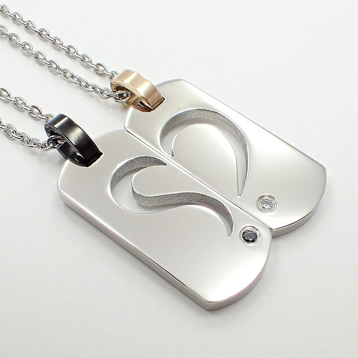 医療用サージカルステンレス 送料込み 合わせるとハートになるペンダント ステンレスネックレス ペアネックレス ネックレス 金属アレルギー プレート シルバー アレルギーフリー ハート 316L メンズ レディース ストーン サージカルステンレス 19juuku CREA(クレア)掲載商品