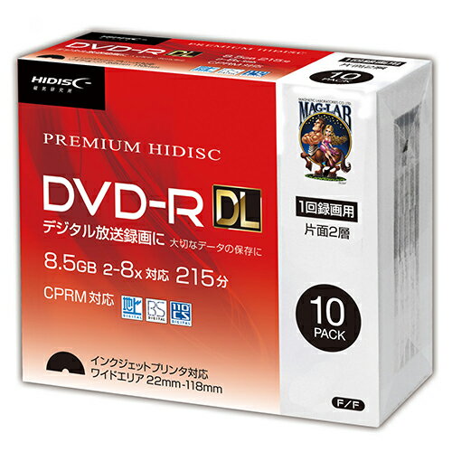 【クーポン配布中】10個セット HIDISC DVD-R DL 8倍速対応 8.5GB 1回 CPRM対応 録画用 インクジェットプリンタ対応10枚　スリムケース入り HDDR21JCP10SCX10