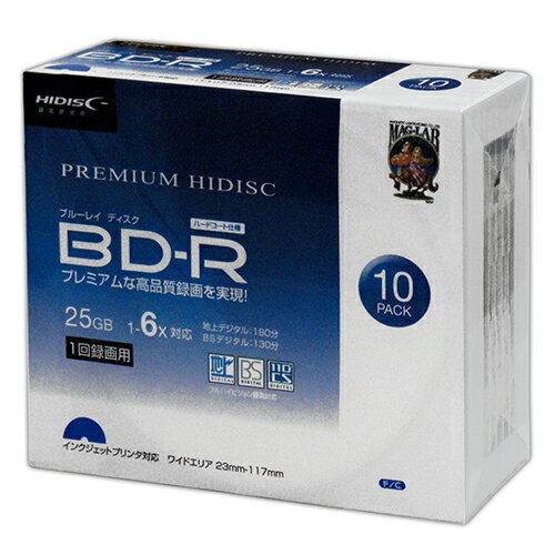 【ポイント20倍】10個セット HIDISC BD-R 6倍速 映像用デジタル放送対応 インクジェットプリンタ対応10枚5mmスリムケース入り HDVBR25RP10SCX10