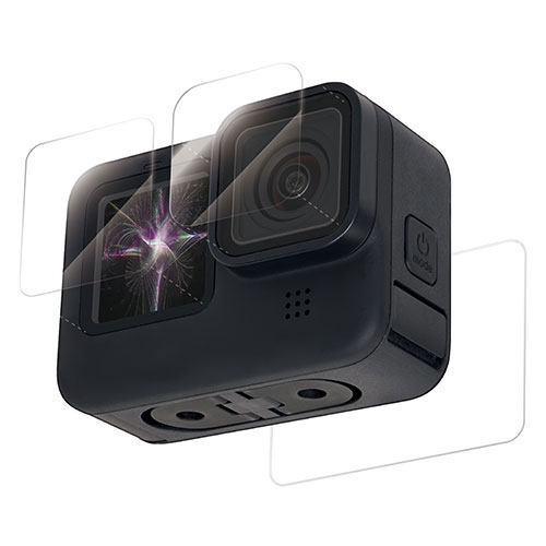 【クーポン配布中】エレコム GoPro HERO9 Black用 保護フィルム ガラスフィルム セラミックコート モース硬度7 指紋防止 光沢 ゴープロ9 0.23mm 前面、背面、レンズ用各1枚 AC-GP9BFLGGCS