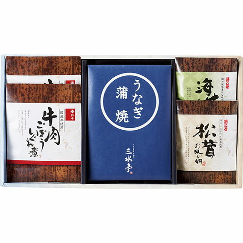 加工食品加工食品セット内容…柿安 牛肉ごぼうしぐれ煮(50g)×2、三水亭 三河一色産うなぎの蒲焼(半身)・浜乙女 海苔お吸物(3.6g×2p)・浜乙女 松茸お吸物(3.4g×2p)×各1 賞味期限…常温8ヶ月 アレルゲン…小麦