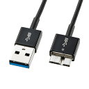 マイクロUSB3.0ケーブル　0.5m　超ごく細　(USB3.0micro)USBポート(Aタイプ メス)を持つパソコンと、ハードディスク等の周辺機器(USB 3.0・UEB 3.1 Gen1・USB 3.2 Gen1対応ポートを持つ機種)を接続するケーブルです。 ●SuperSpeed USB 5Gbps　に対応。 　USB 3.2 Gen 1 ・USB 3.1 Gen 1・USB 3.0　の環境で最大5Gbps(理論値)の転送スピードを実現。 ●ごく細ケーブル 直径約2.5mmのごく細ケーブルと小型コネクタ(カバー部14.5×13×5.5mm/SR部、コネクタ部は除く)を採用。 ●3重シールドケーブル(SDP線のみ) USB3.0信号線用のSDP(Shielded Differential Pair)線は中心から「アルミシールド→アルミシールド→横巻きシールド」と三重のシールド処理となっています。 ●ツイストペアケーブル 芯線を2本ずつよりあわせたノイズに強いツイストペア線を使用しています。 ●金メッキピン 錆にも強く、経年変化による信号劣化の心配が少ない金メッキ処理を施したピン(コンタクト)を使用しています。 ※USB 3.2 Gen 1 ・USB 3.1 Gen 1・USB 3.0　は呼び方が違うだけで同じ意味です。 　データ転送の性能は同じなので本製品は3つの規格(規格名)に対応しています。 　ただしUSB 3.2 Gen 1には　2種類のモード(USB 3.2 Gen 1x1とUSB 3.2 Gen 1x2)があり、 　USB 3.2 Gen 1x2 のモードには本製品は対応していません。■ケーブル長:約0.5m コネクタの長さを含む ■ケーブル径:約2.5mm ■コネクタ形状:USB3.0 Aコネクタオス-USB3.0 マイクロBコネクタオス (USB Type A - USB Micro B)または (USB Standard-A - USB Micro-B)、 USB 3.2 Gen1・USB 3.1 Gen1 対応 ■規格: SuperSpeed USB 5Gbps (USB 3.2 Gen1・USB 3.1 Gen1・USB 3.0) USB 3.2 Gen 1x2 のモードには非対応