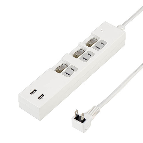 【ブラックフライデーでP最大47倍】YAZAWA 個別スイッチ付3AC2USB3.4A2m ホワイト Y02KS532WH2U