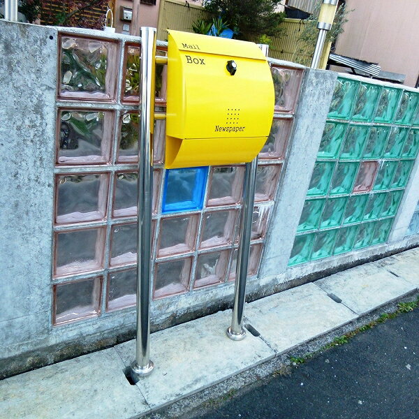 【クーポン配布中】【送料無料】郵便ポスト 郵便受け 錆びにくい メールボックス スタンドタイプ イエロー色 ステンレスポスト(yellow)
