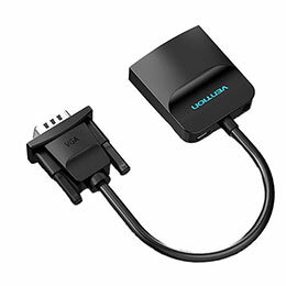 VGA to HDMI 変換ケーブル 1方向タイプ イヤホンジャック付 給電仕様 0.15M BlackVGAからHDMIへの変換アダプターです。HDMI端子の無いPC等ノートパソコンやデスクパソコンをプロジェクターやテレビ/モニターなどと接続して、ファイル、映像、番組なのを大画面に映し出せるVGA HDMI 変換アダプタです。 このvga hdmi 変換アダプタは、最大1080P高解像度に対応して、大画面で家族、友達と大画面視聴をお楽しみいただけます。面白いゲームををお楽しみいただけます。会議の必要品です。 USB-VGAアダプタ パソコン用変換アダプタ 映像出力方法がVGA(D-Sub15pin)のみのパソコンから、HDMI入力のテレビやディスプレイ・プロジェクタに映像出力・音声転送することができるVGA-HDMI変換コンバーター。 VGA信号と音声信号をHDMI信号に変換するコンバーターです。 アナログ映像信号(VGA/D-Sub15pin)をHDMIのデジタル映像信号に変換することができます。 映像出力方法がVGA(D-Sub15pin)のみのパソコンに、HDMI入力のテレビやディスプレイ・プロジェクタを接続し映像出力することができます。ブランド : VENTION 色 : ブラック インターフェースタイプ : スタンダードHDMIメス/ VGAオス / Micro USB電源インターフェース / 3.5mmオーディオインターフェース 伝送方向 : VGA入力、HDMI出力 インターフェース技術 : ニッケルメッキ 解像度 : 1080P 60Hz シェル : ABS コンダクター素材 : 銅製コア ワイヤーシールド : アルミホイル ジャケット : PVC OD : 4.9mm チップ : MS9282 長さ : 0.15m パッケージ : PEバッグ 保証期間 : 1年間 生産国 : 中国