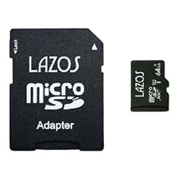 【マラソンでP最大47倍】【20個セット】 Lazos microSDXCメモリーカード 64GB UHS-I U3 CLASS10 紙パッケージ L-B64MSD10-U3X20
