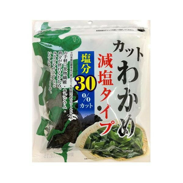 お手軽に食物繊維・カルシウム・鉄分が摂れるわかめ。サラダにしてシャキシャキ食感をお楽しみください。内容量1袋あたり:36gサイズ個装サイズ：38.6×23×13cm重量個装重量：1055g仕様賞味期間：製造日より365日セット内容36g×20袋生産国日本塩分30％カットの乾燥わかめ!!------&nbsp;ココがポイント！&nbsp;------●たっぷり増える!!水戻し後10倍以上!●温かい汁物にはそのまま使えて便利!!【ご使用方法】ボールなどにたっぷりの水を入れ、お使いになるわかめを入れて戻してください。戻したわかめを軽くしぼって、水気をきってください。あたたかい汁物には、そのまま入れてお使いください。【注意】※一度湯引きした物をカットして乾燥させてありますので、煮込む必要はありません。※湯戻しした時にお湯が黄緑色になる事がありますが、これはわかめの成分である葉緑素が溶け出したものです。また、カットわかめの一部白くなっているものは、わかめの芯の部分やミネラル分が結晶したもので無着色の製品です。※わかめには、まれに小えびなどが付着している事があります。品質には問題ありませんので、取り除いてお使いください。※賞味期限は、未開封の場合に限ります。開封後はお早目にお召し上がりください。※原料のわかめは「えび・かに」が生息する海域で採取しています。お手軽に食物繊維・カルシウム・鉄分が摂れるわかめ。サラダにしてシャキシャキ食感をお楽しみください。栄養成分【100gあたり】エネルギー:156kcal、たんぱく質:21.7g、脂質:4.8g、炭水化物(糖質:10.4g/食物繊維:35.0g)、食塩相当量:14.5g、カルシウム:1000mg、鉄:6.2mg原材料名称：乾わかめ湯通し塩蔵わかめ(中国産)保存方法直射日光・高温多湿を避けて常温にて保存してください。製造（販売）者情報【加工者】日高食品工業株式会社兵庫県姫路市花田町勅旨30-1fk094igrjs