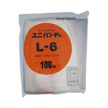 【クーポン配布中】セイニチ チャック付ポリエチレン袋 ユニハンディ チャック付手さげ袋 透明タイプ L-6 100枚